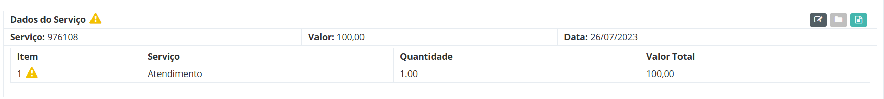 Indicação de Erro no Cadastro do Serviço